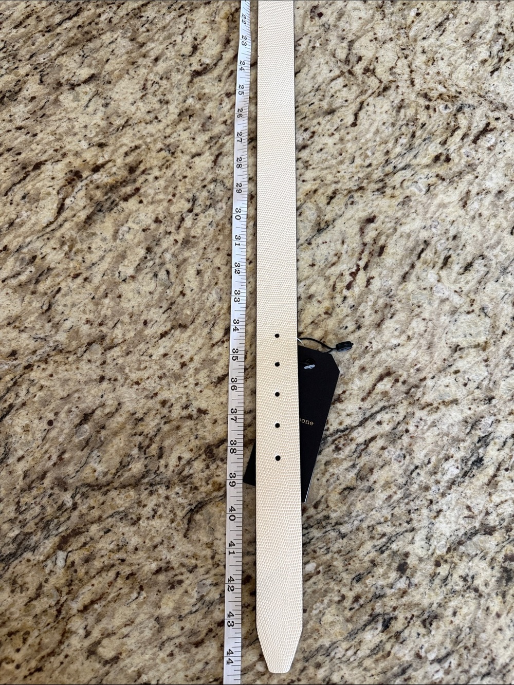 rag & bone Rebound Leather Belt Antique White Rectangular Gold Tone Buckle SZ M - Picture 9 of 11